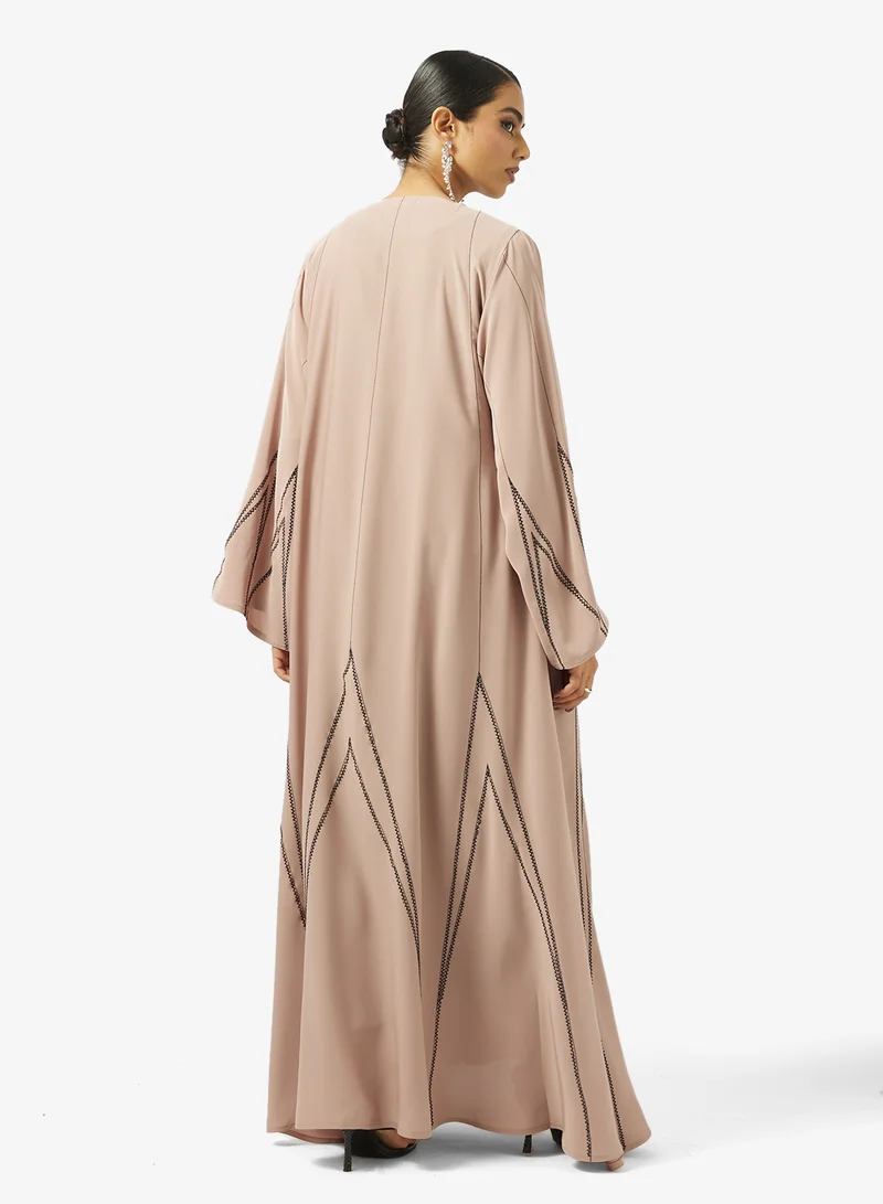 hayas closet Embellished Open Front V Neck Abaya
